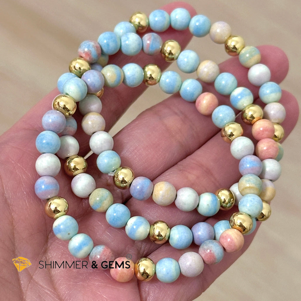 Alashan Agate (Macaron Pastel) 6mm Bracelet with 14k Stainless Steel Beads