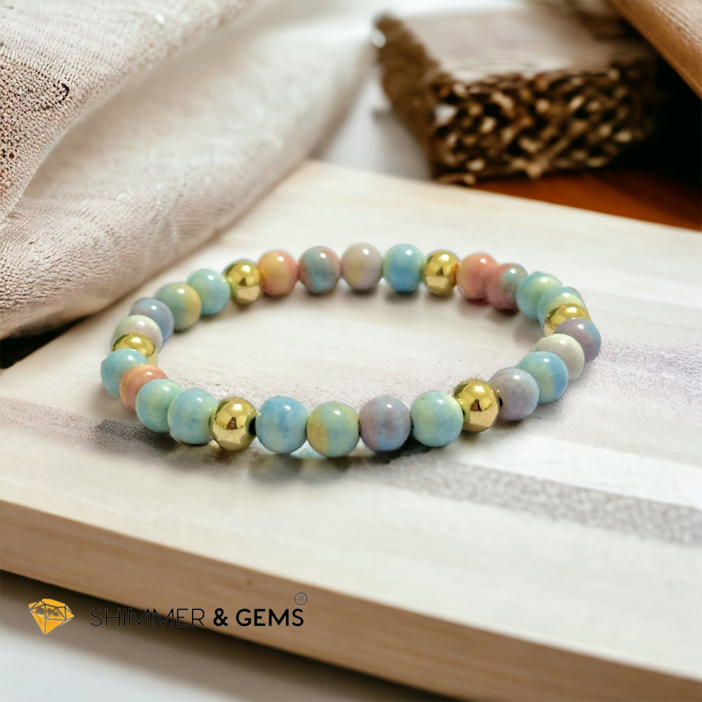 Alashan Agate (Macaron Pastel) 6mm Bracelet with 14k Stainless Steel Beads