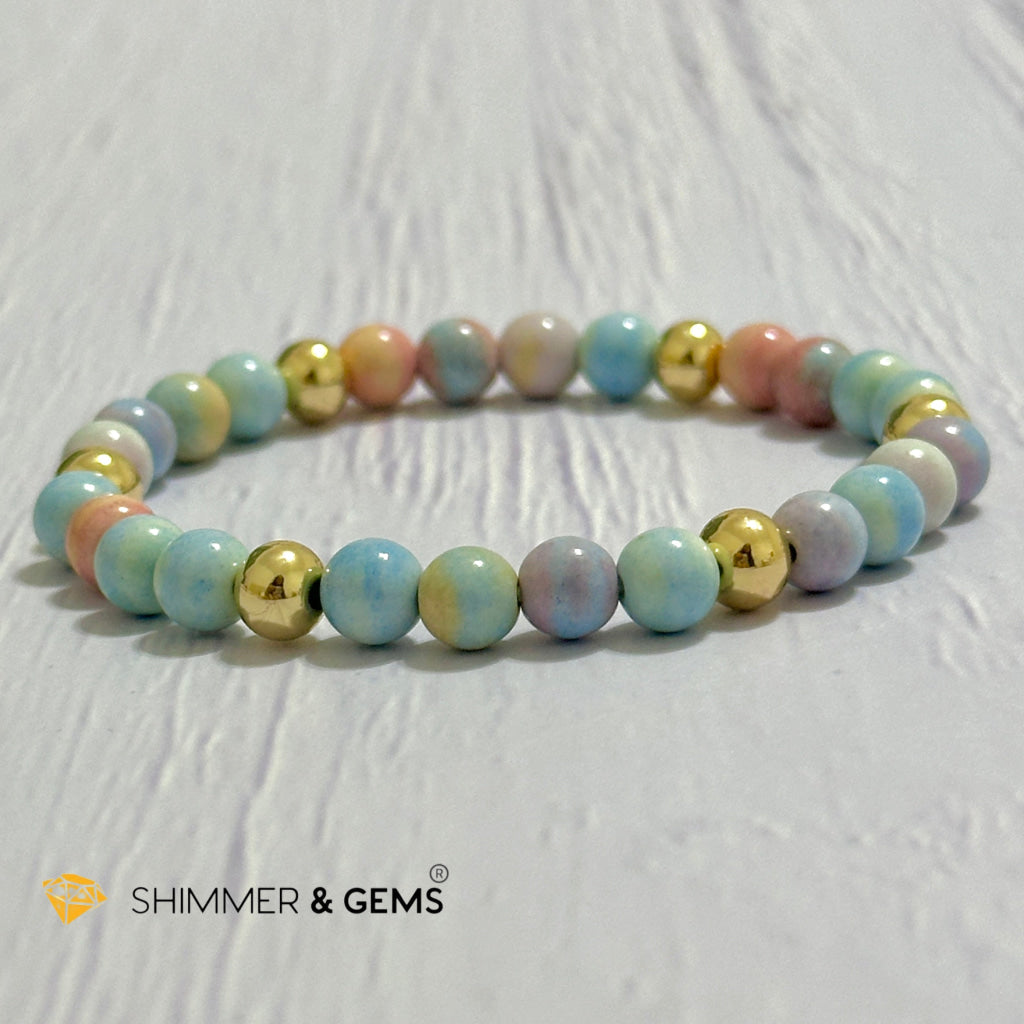 Alashan Agate (Macaron Pastel) 6mm Bracelet with 14k Stainless Steel Beads