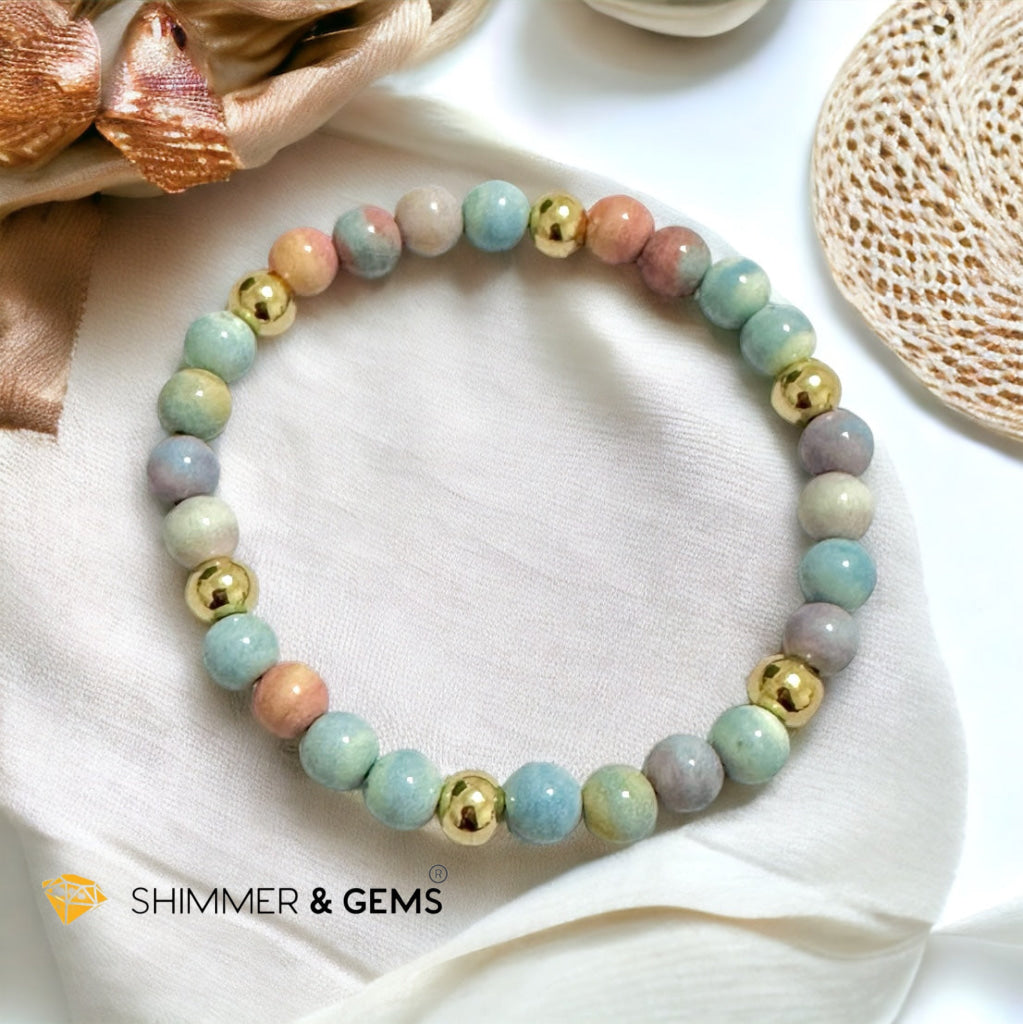 Alashan Agate (Macaron Pastel) 6mm Bracelet with 14k Stainless Steel Beads