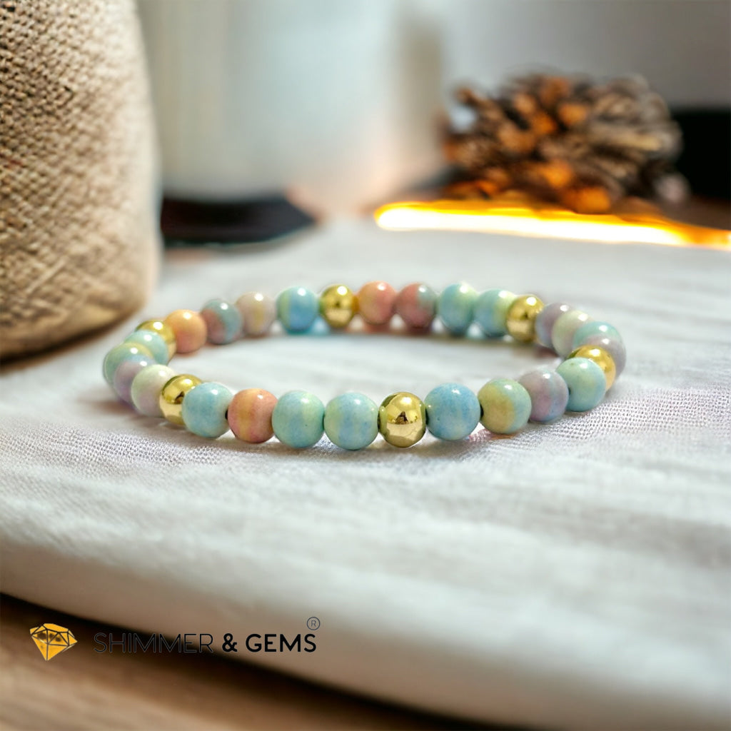 Alashan Agate (Macaron Pastel) 6mm Bracelet with 14k Stainless Steel Beads