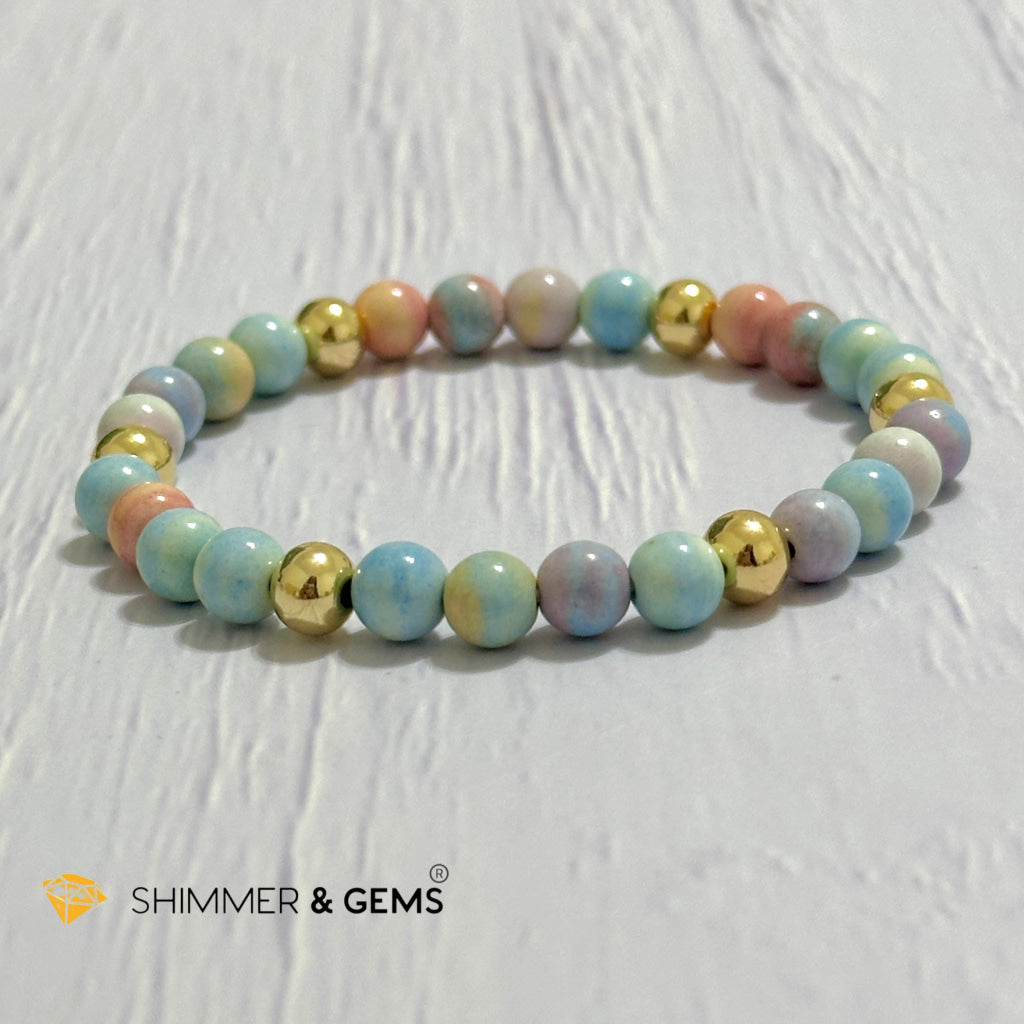 Alashan Agate (Macaron Pastel) 6mm Bracelet with 14k Stainless Steel Beads