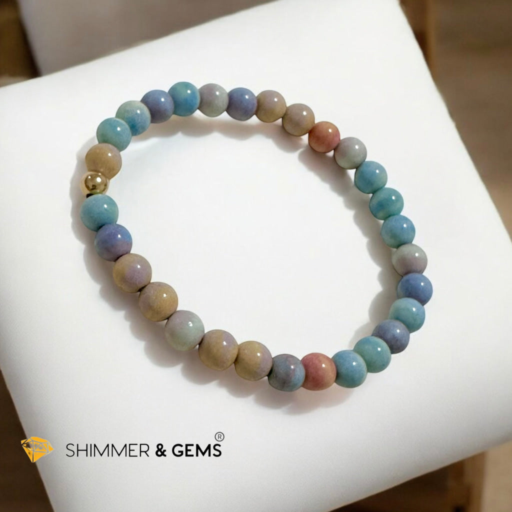 Alashan Agate (Macaron Pastel) 6mm Bracelet with Single 14k Gold-Filled Bead