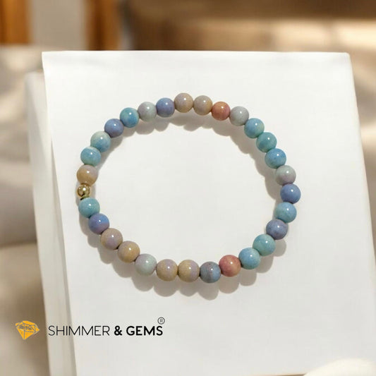 Alashan Agate (Macaron Pastel) 6mm Bracelet with Single 14k Gold-Filled Bead