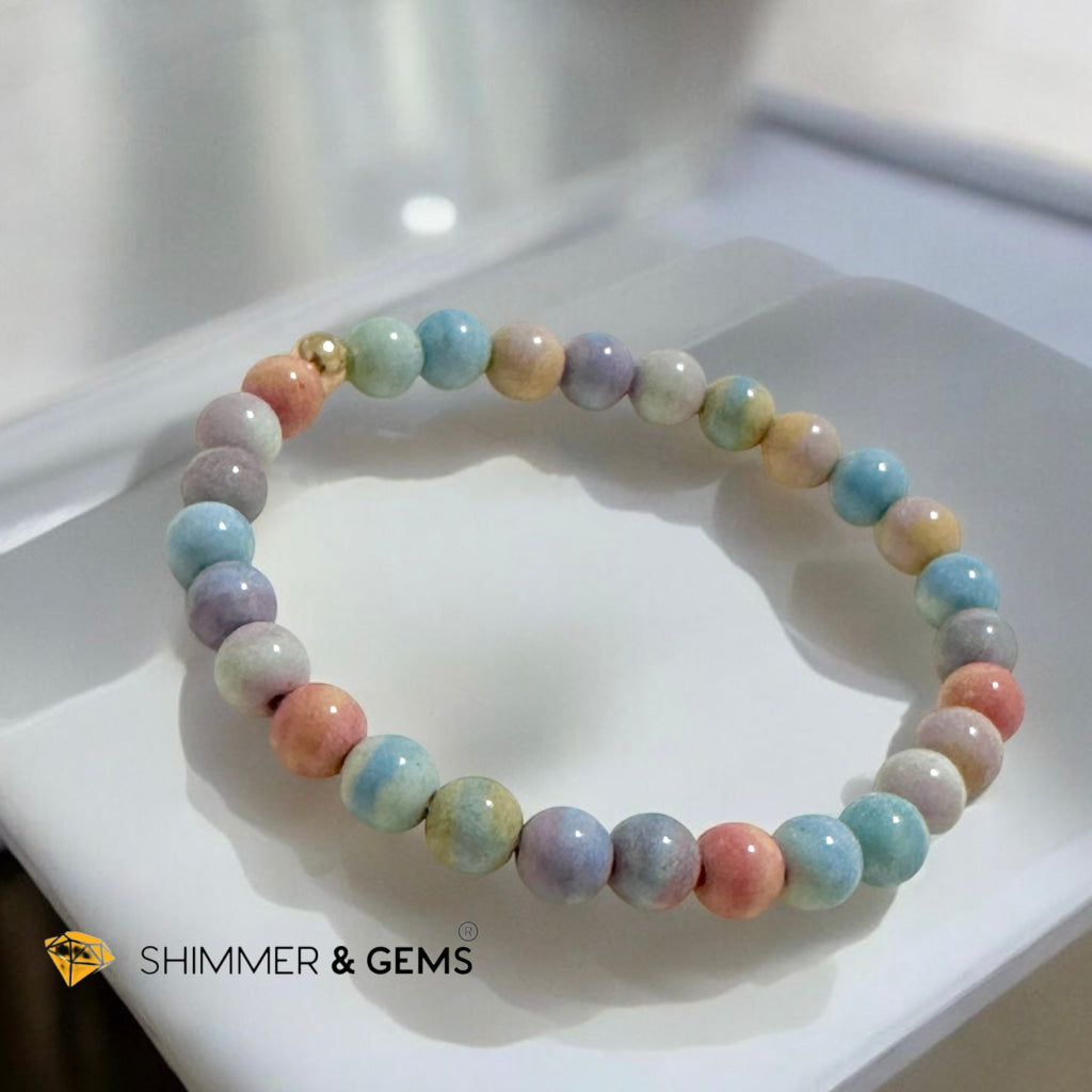 Alashan Agate (Macaron Pastel) 6mm Bracelet with Single 14k Gold-Filled Bead