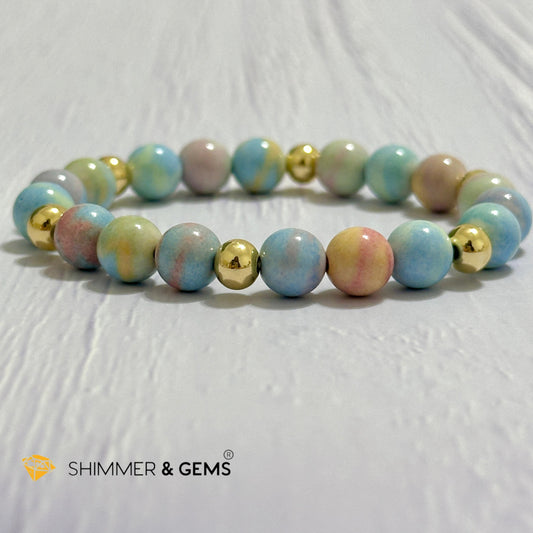 Alashan Agate (Macaron Pastel) 8mm Bracelet with 14k Gold-filled Beads