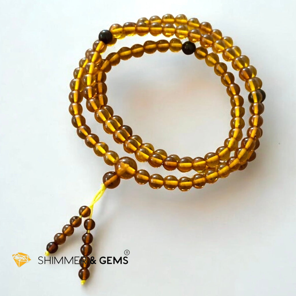 Amber 108 Mala 4mm Beads- Golden Manifestation Shield (Pre-coded & activated)