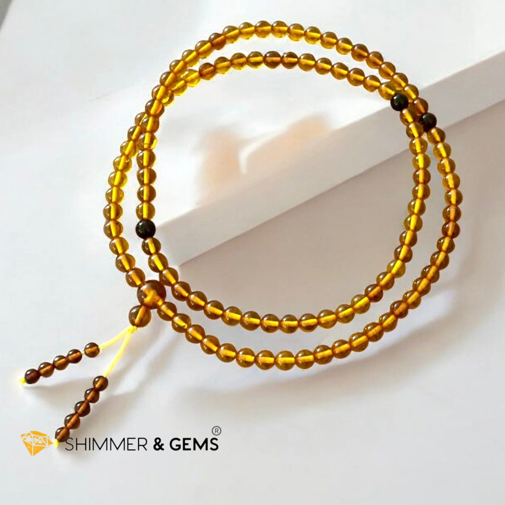 Amber 108 Mala 4mm Beads- Golden Manifestation Shield (Pre-coded & activated)