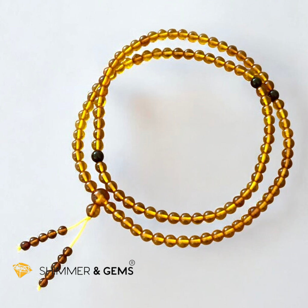 Amber 108 Mala 4mm Beads- Golden Manifestation Shield (Pre-coded & activated)
