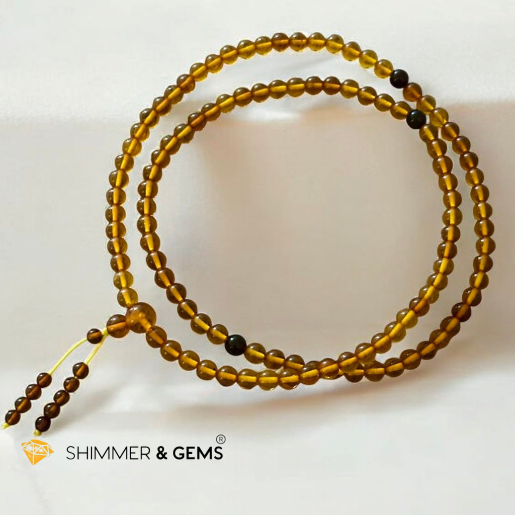 Amber 108 Mala 4mm Beads- Golden Manifestation Shield (Pre-coded & activated)