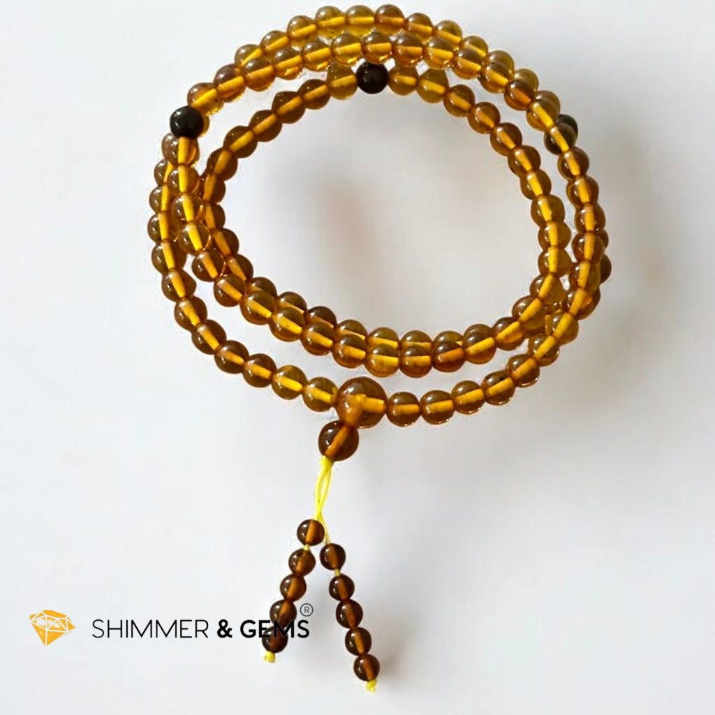 Amber 108 Mala 4mm Beads- Golden Manifestation Shield (Pre-coded & activated)