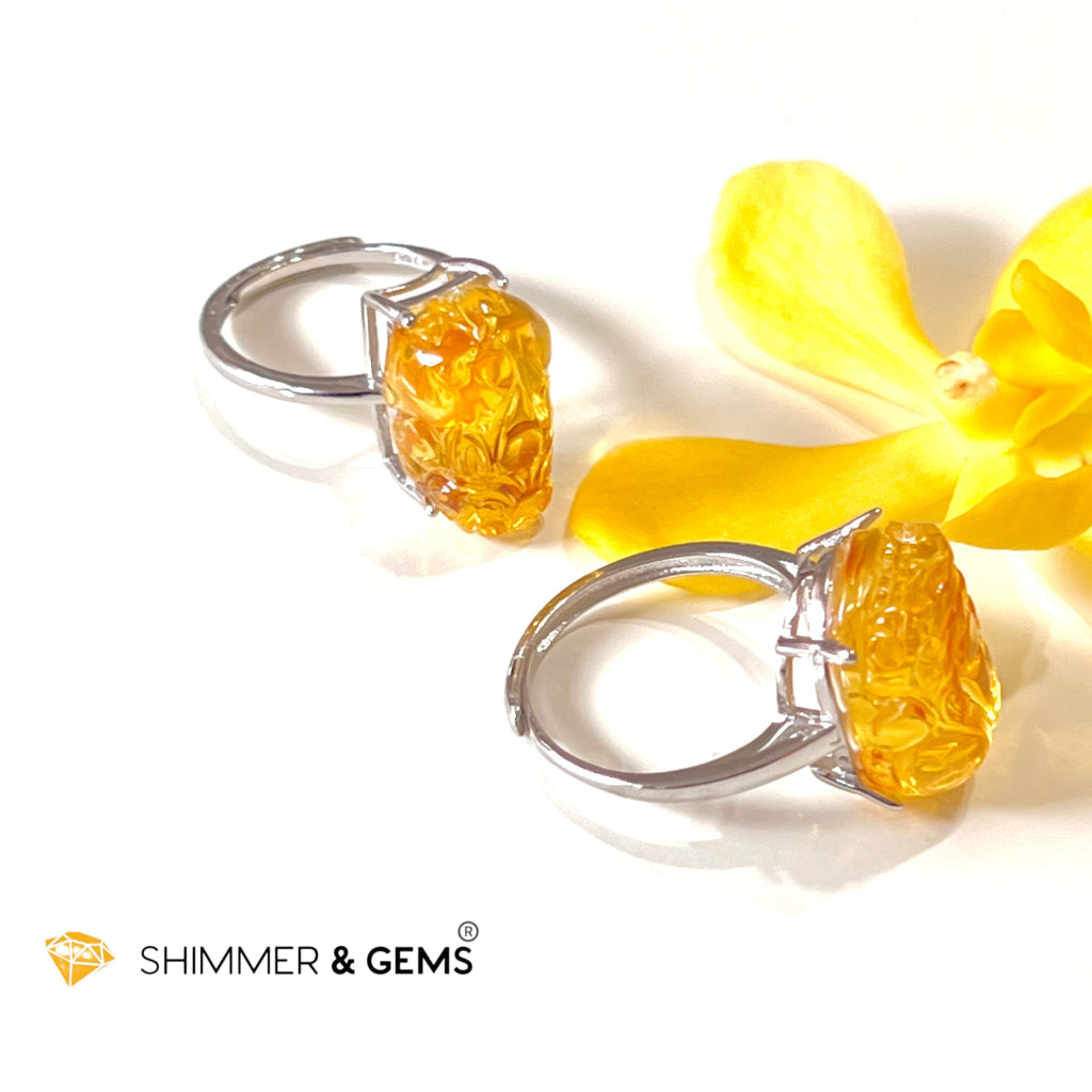 Amber Pixiu 925 Silver Rings (Adjustable Size) Copal