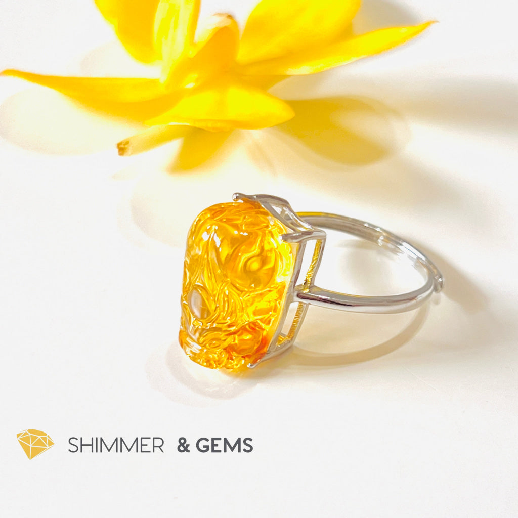 Amber Pixiu 925 Silver Rings (Adjustable Size) Copal