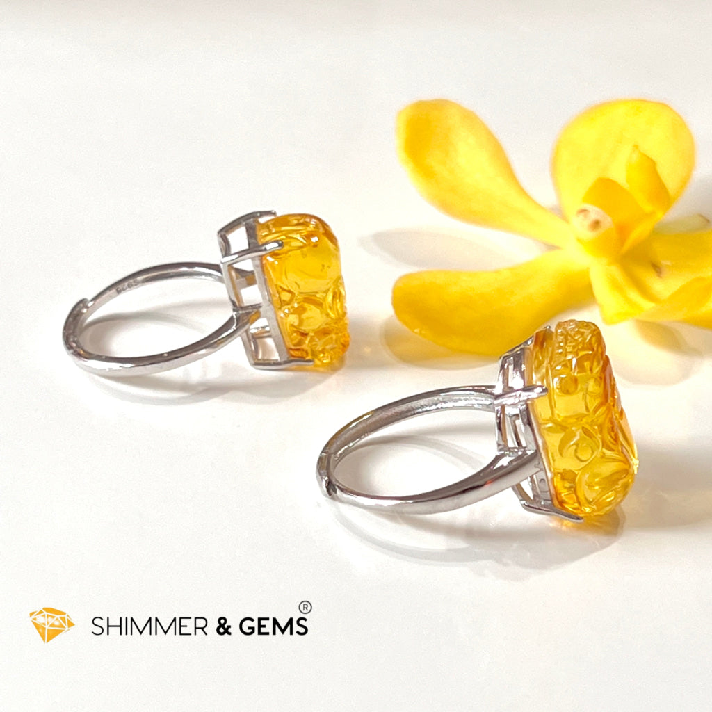 Amber Pixiu 925 Silver Rings (Adjustable Size) Copal