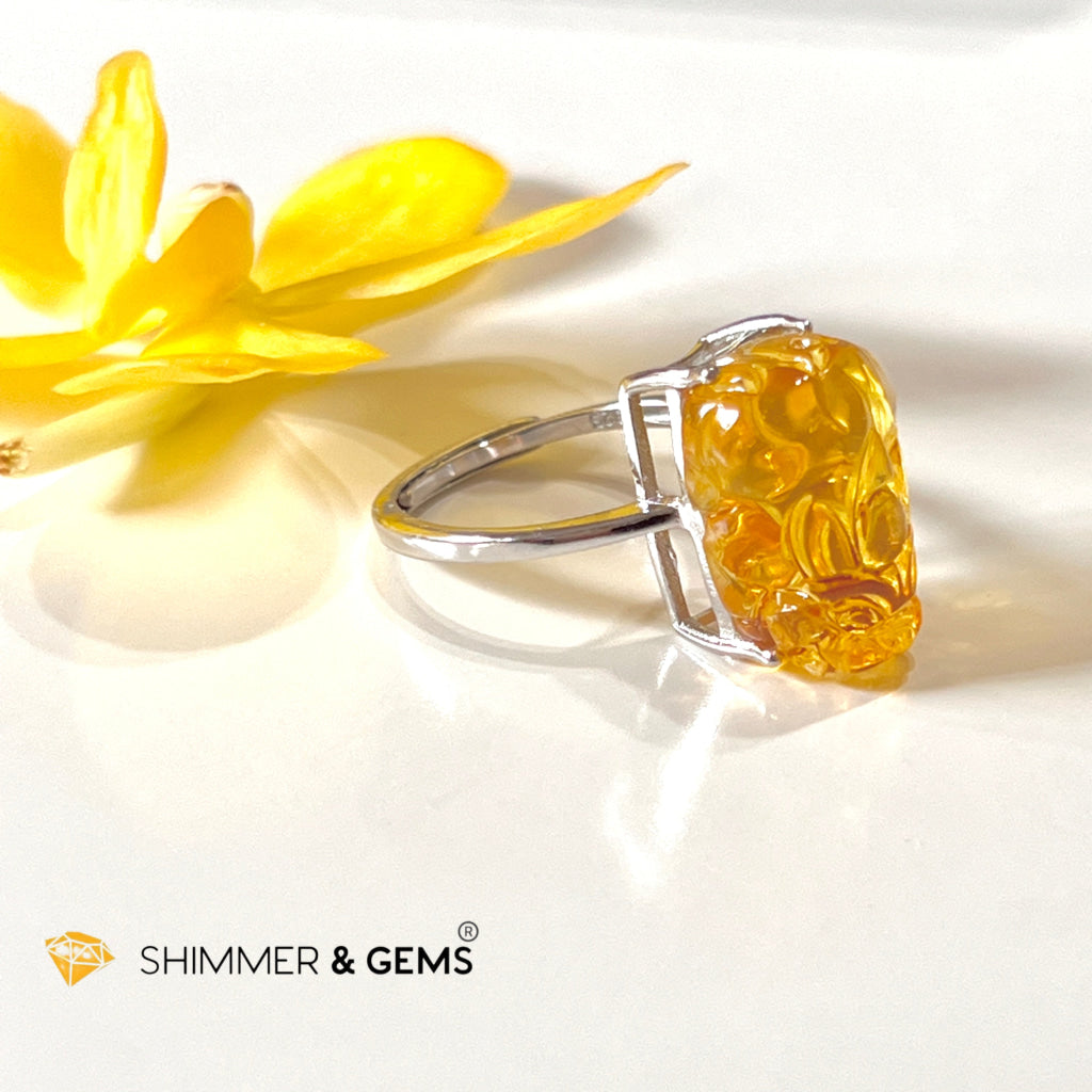 Amber Pixiu 925 Silver Rings (Adjustable Size) Copal