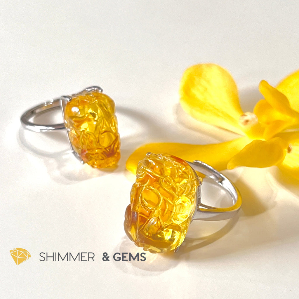 Amber Pixiu 925 Silver Rings (Adjustable Size) Copal