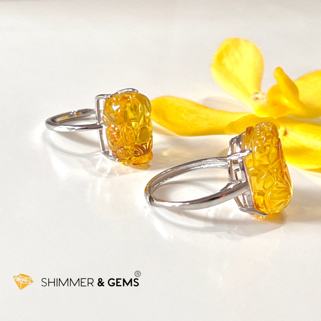 Amber Pixiu 925 Silver Rings (Adjustable Size) Copal