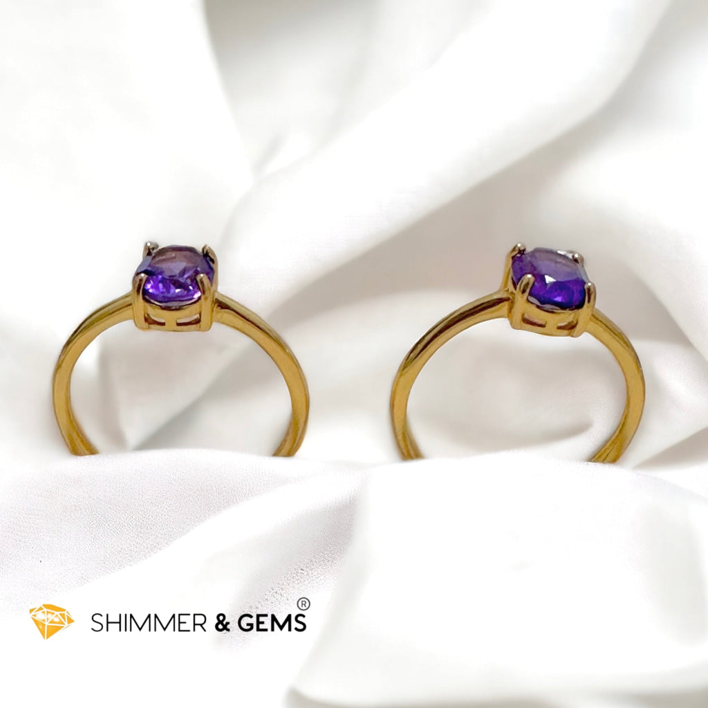 Amethyst 14k Gold Plating 925 Silver Oval Rings (Adjustable Size)