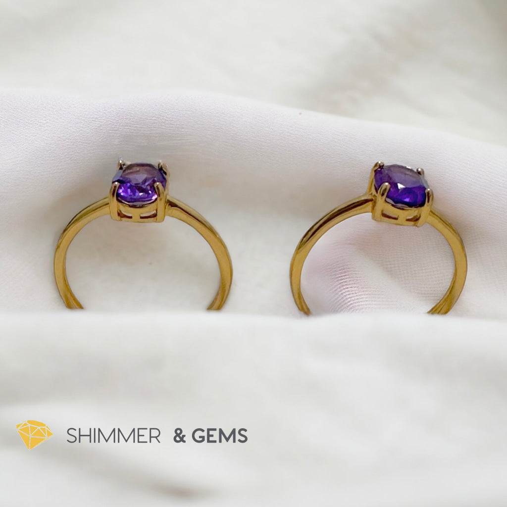 Amethyst 14k Gold Plating 925 Silver Oval Rings (Adjustable Size)