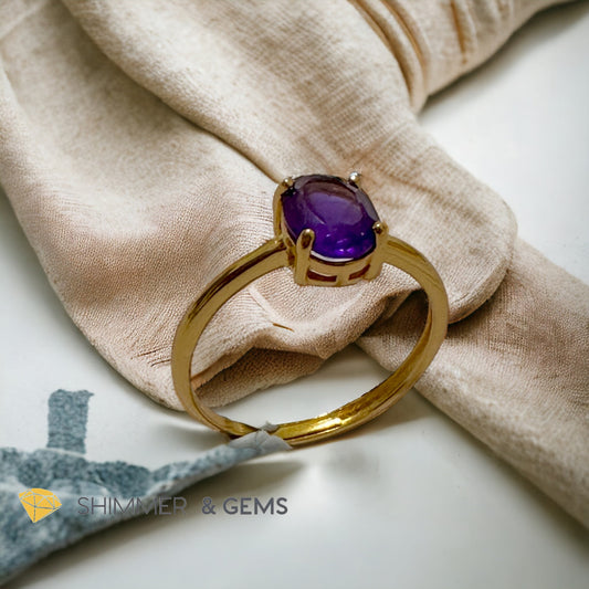 Amethyst 14k Gold Plating 925 Silver Oval Rings (Adjustable Size)