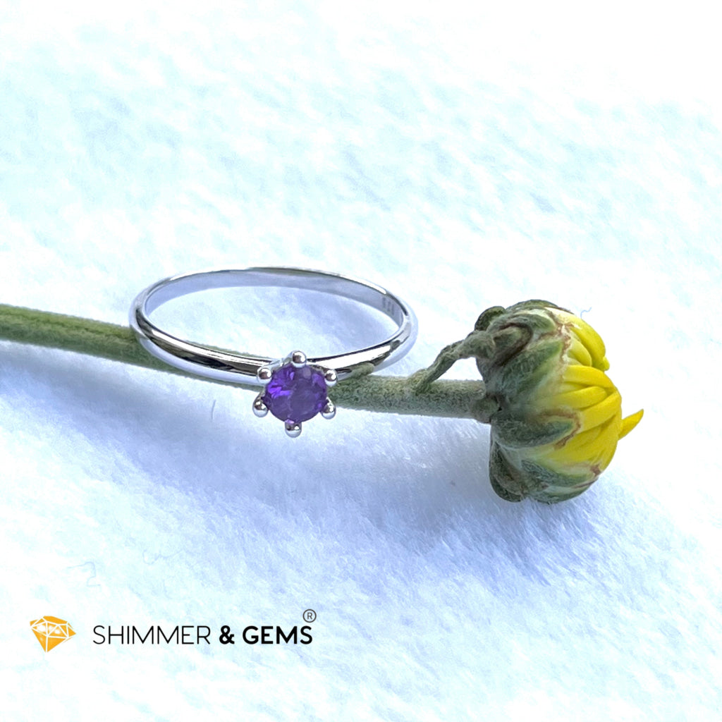 Amethyst 4Mm Blooming Flower 925 Silver Rings (Success)