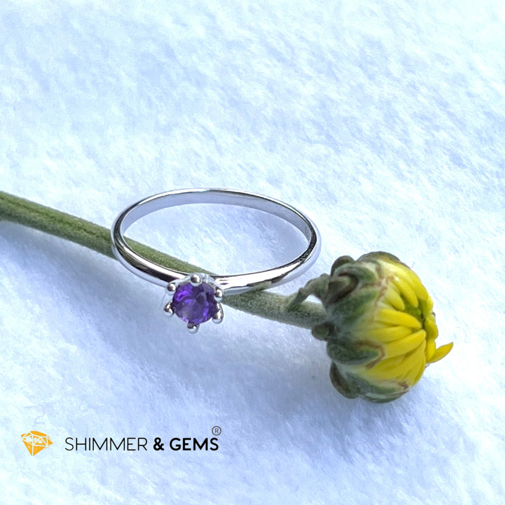 Amethyst 4Mm Blooming Flower 925 Silver Rings (Success)