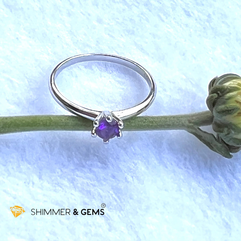 Amethyst 4Mm Blooming Flower 925 Silver Rings (Success)