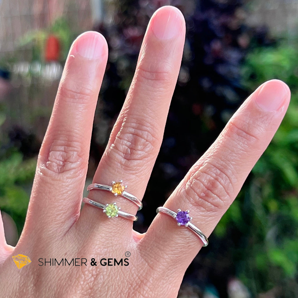 Amethyst 4Mm Blooming Flower 925 Silver Rings (Success)