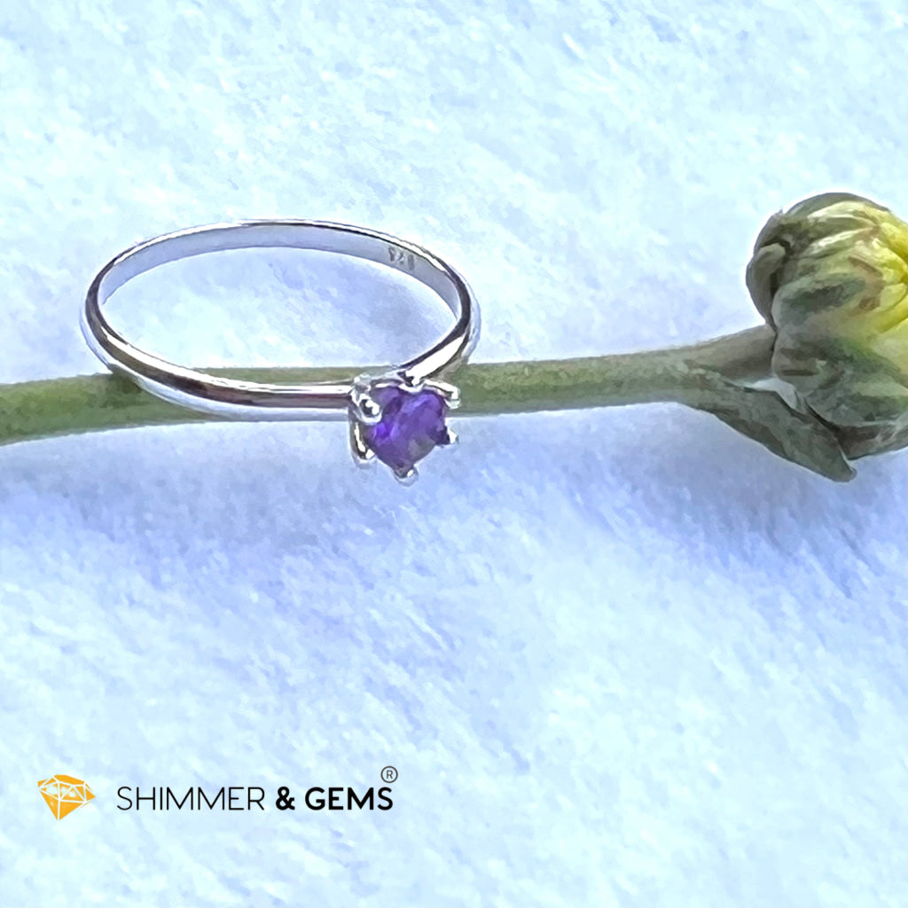 Amethyst 4Mm Blooming Flower 925 Silver Rings (Success)