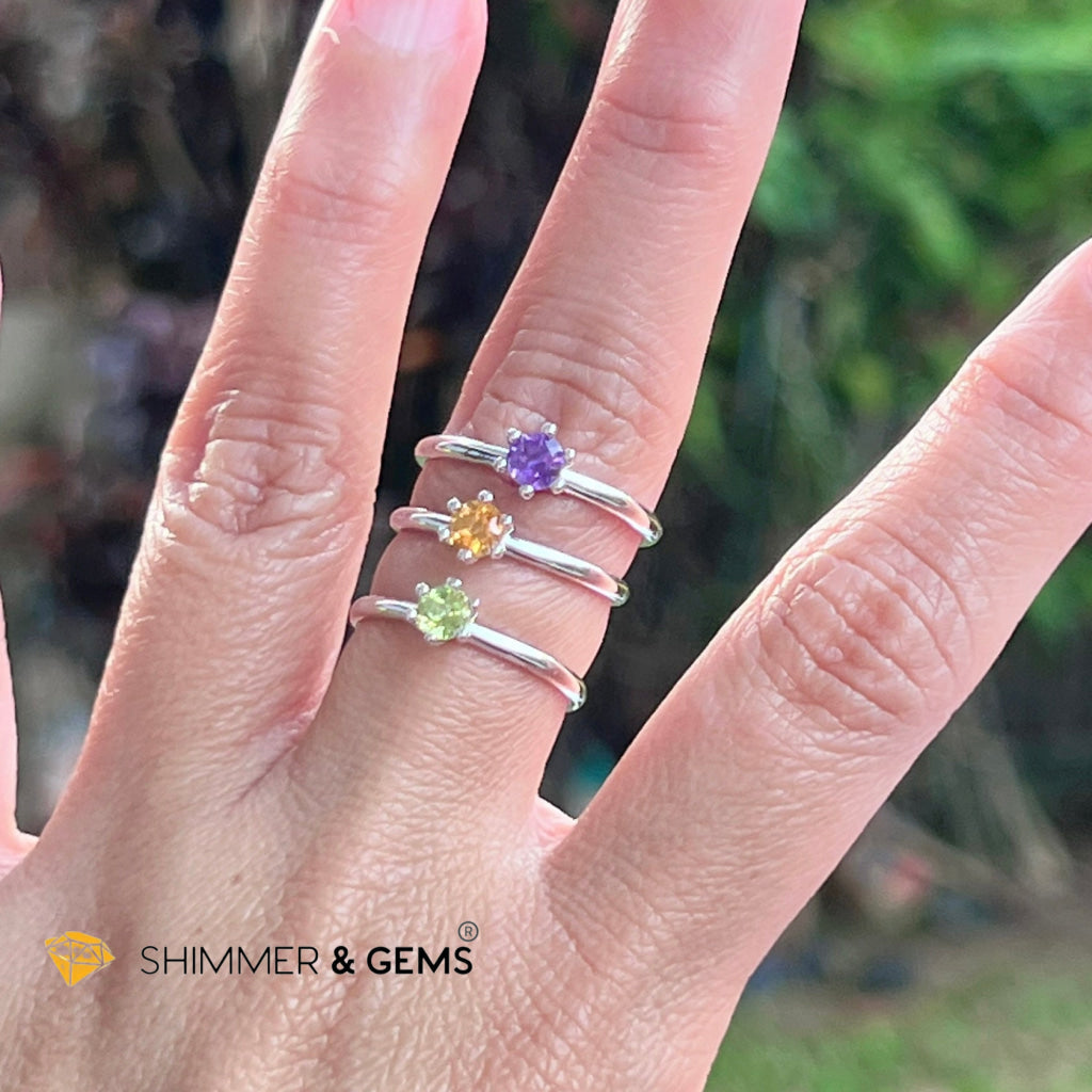 Amethyst 4Mm Blooming Flower 925 Silver Rings (Success)