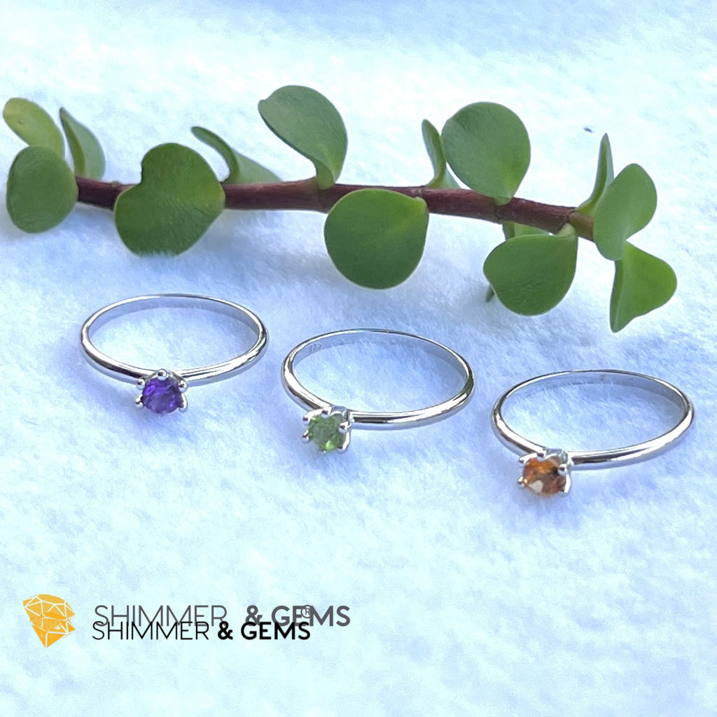 Amethyst 4Mm Blooming Flower 925 Silver Rings (Success)