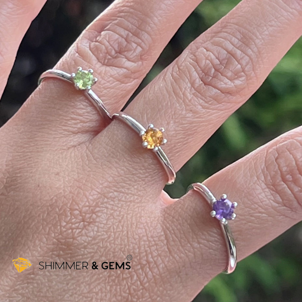 Amethyst 4Mm Blooming Flower 925 Silver Rings (Success)