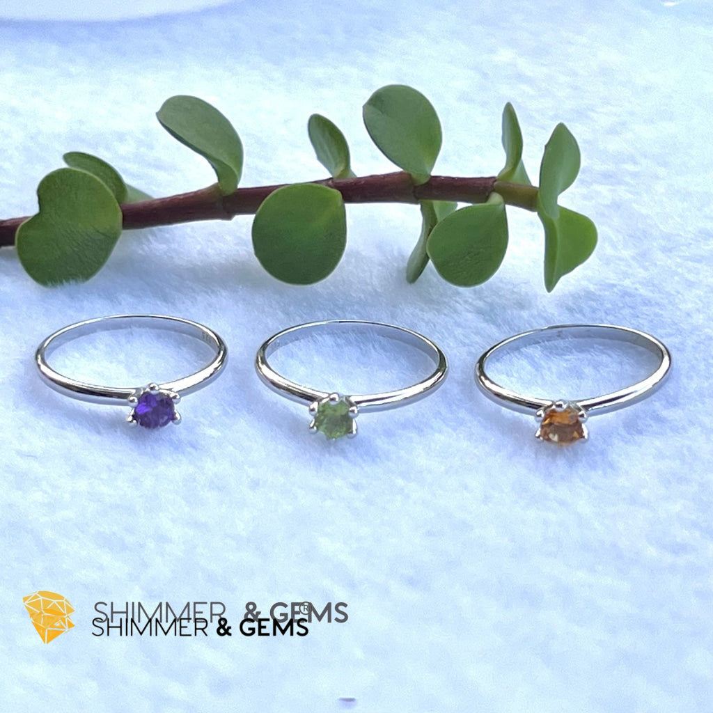 Amethyst 4Mm Blooming Flower 925 Silver Rings (Success)