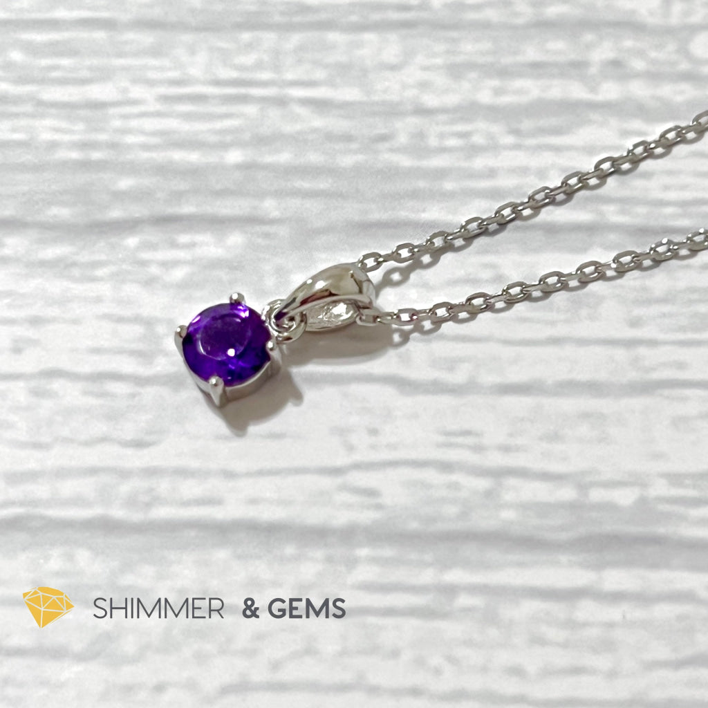 Amethyst 5Mm Round Faceted 925 Silver Pendant