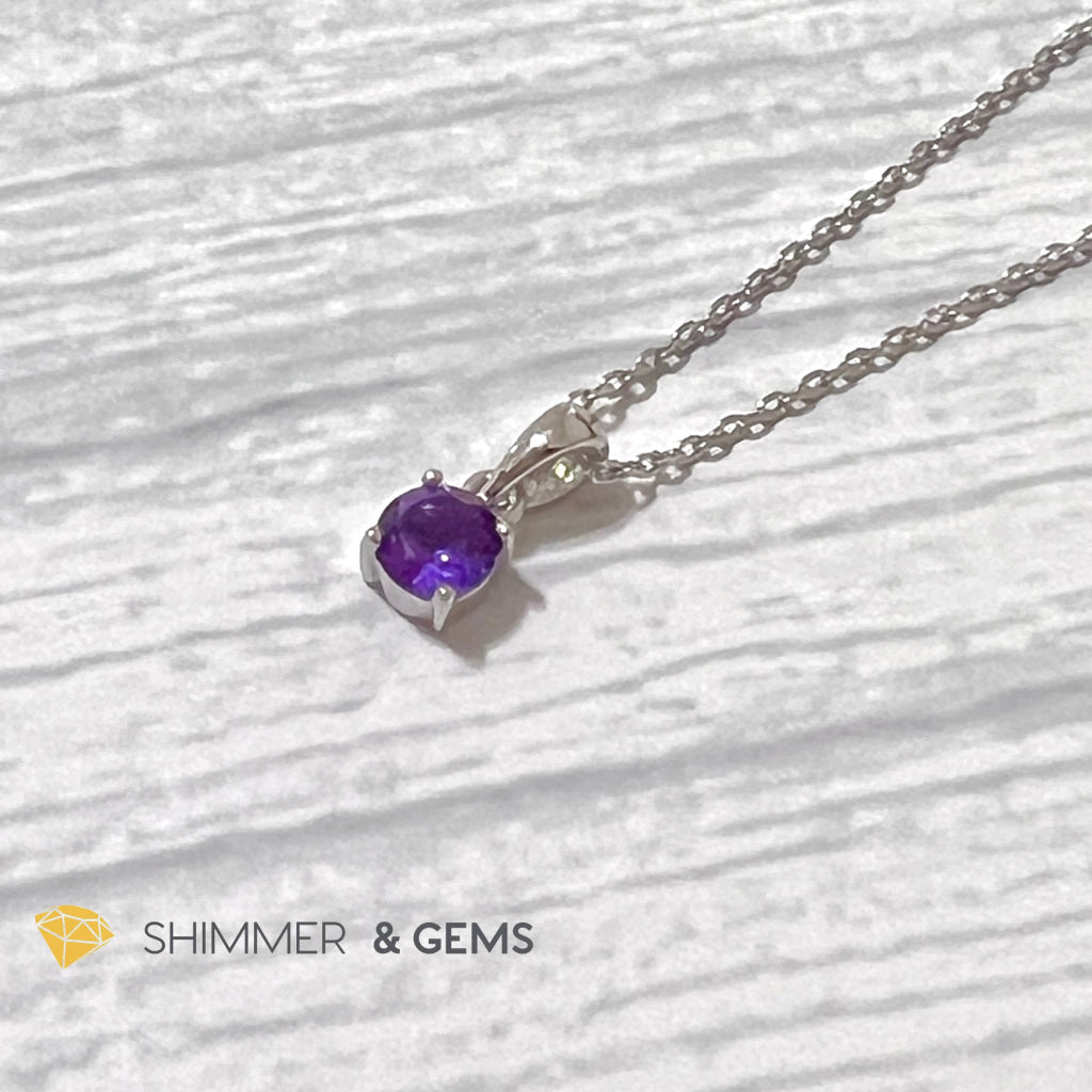 Amethyst 5Mm Round Faceted 925 Silver Pendant