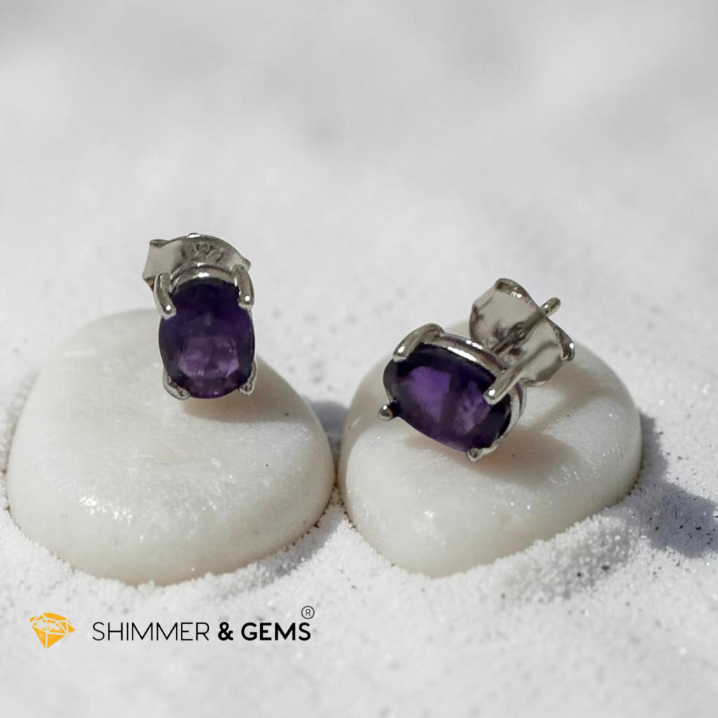 Amethyst 5x7mm Oval 925 Silver Earrings (Faceted)