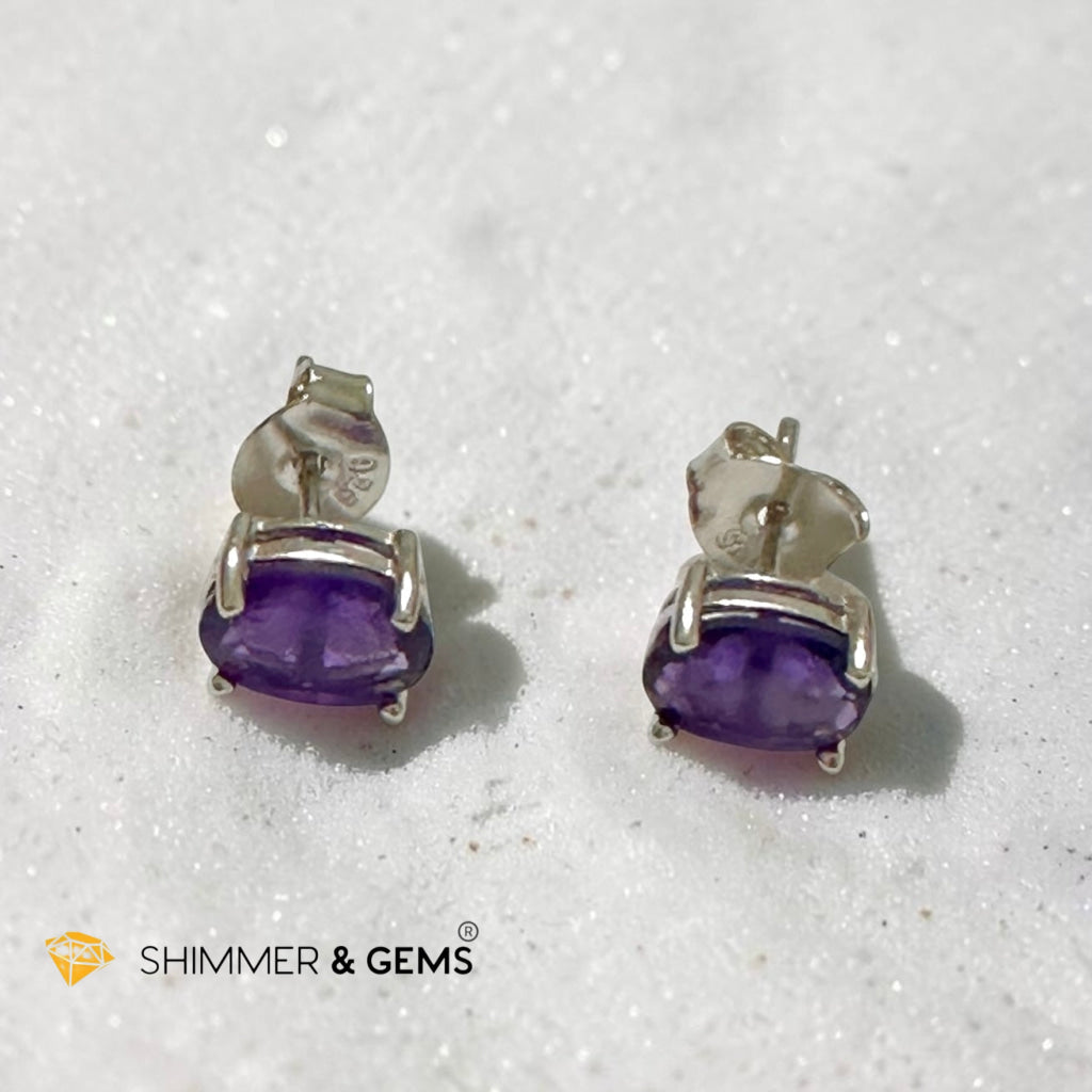 Amethyst 5x7mm Oval 925 Silver Earrings (Faceted)