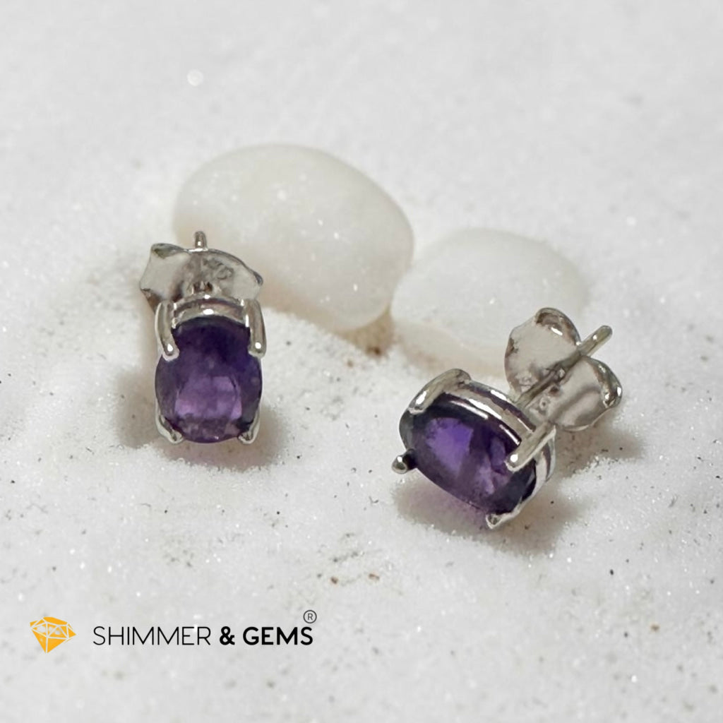 Amethyst 5x7mm Oval 925 Silver Earrings (Faceted)