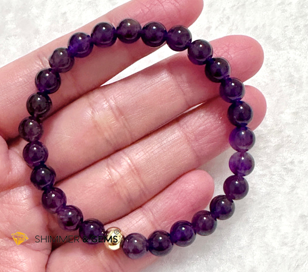 Amethyst 6mm Bracelet with 14k gold filled bead