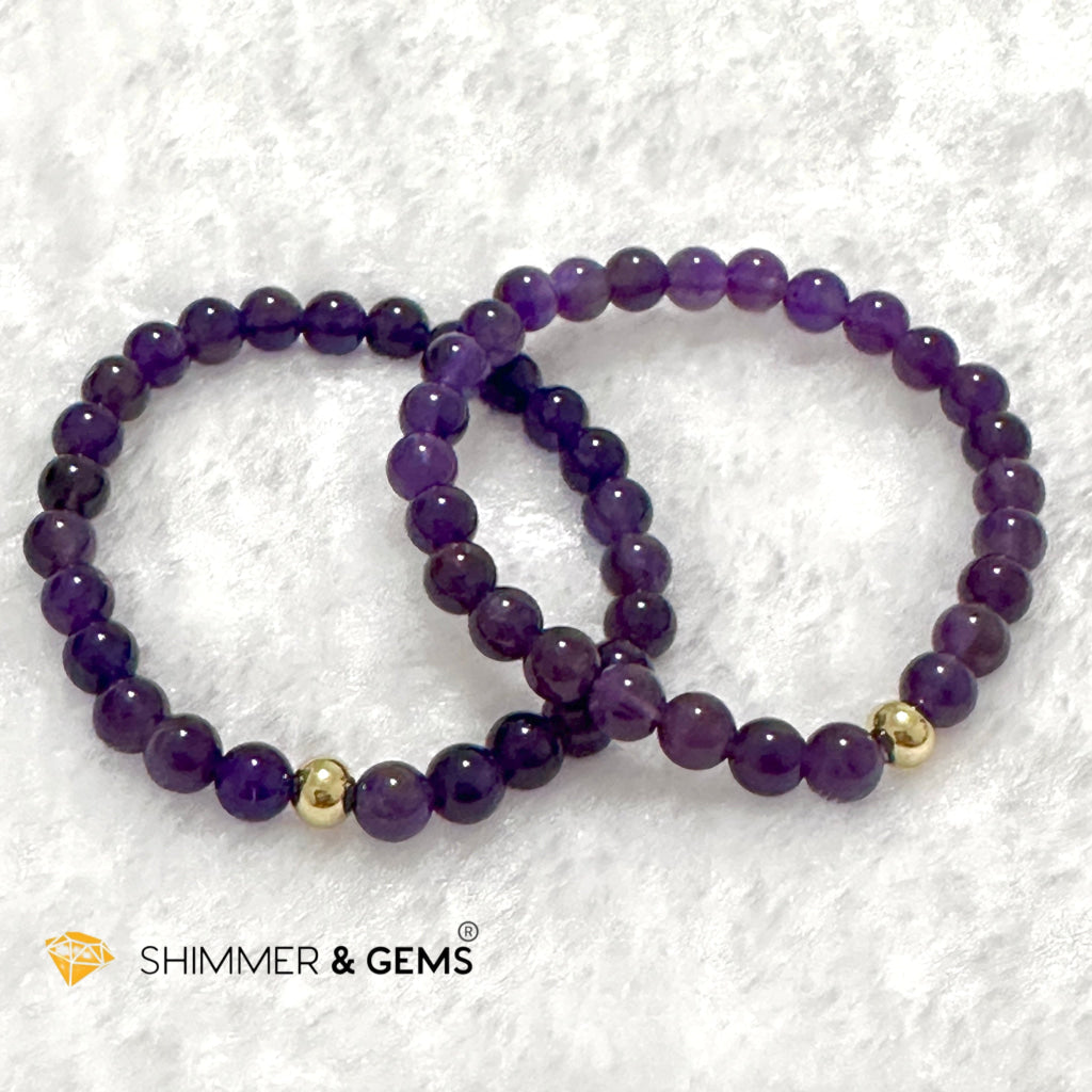 Amethyst 6mm Bracelet with 14k gold filled bead
