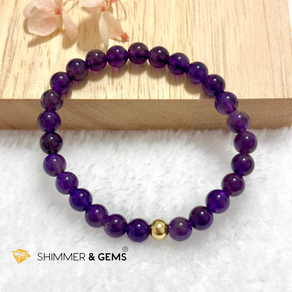Amethyst 6mm Bracelet with 14k gold filled bead