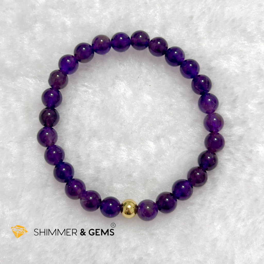 Amethyst 6mm Bracelet with 14k gold filled bead