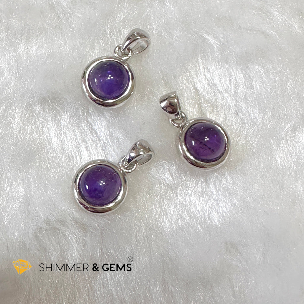 Amethyst 6mm Round 925 Silver Pendant AAA