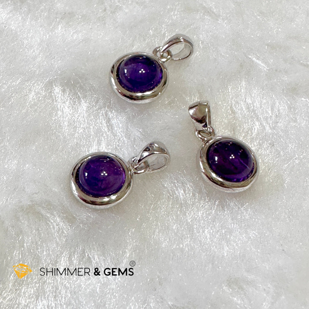 Amethyst 6mm Round 925 Silver Pendant AAA