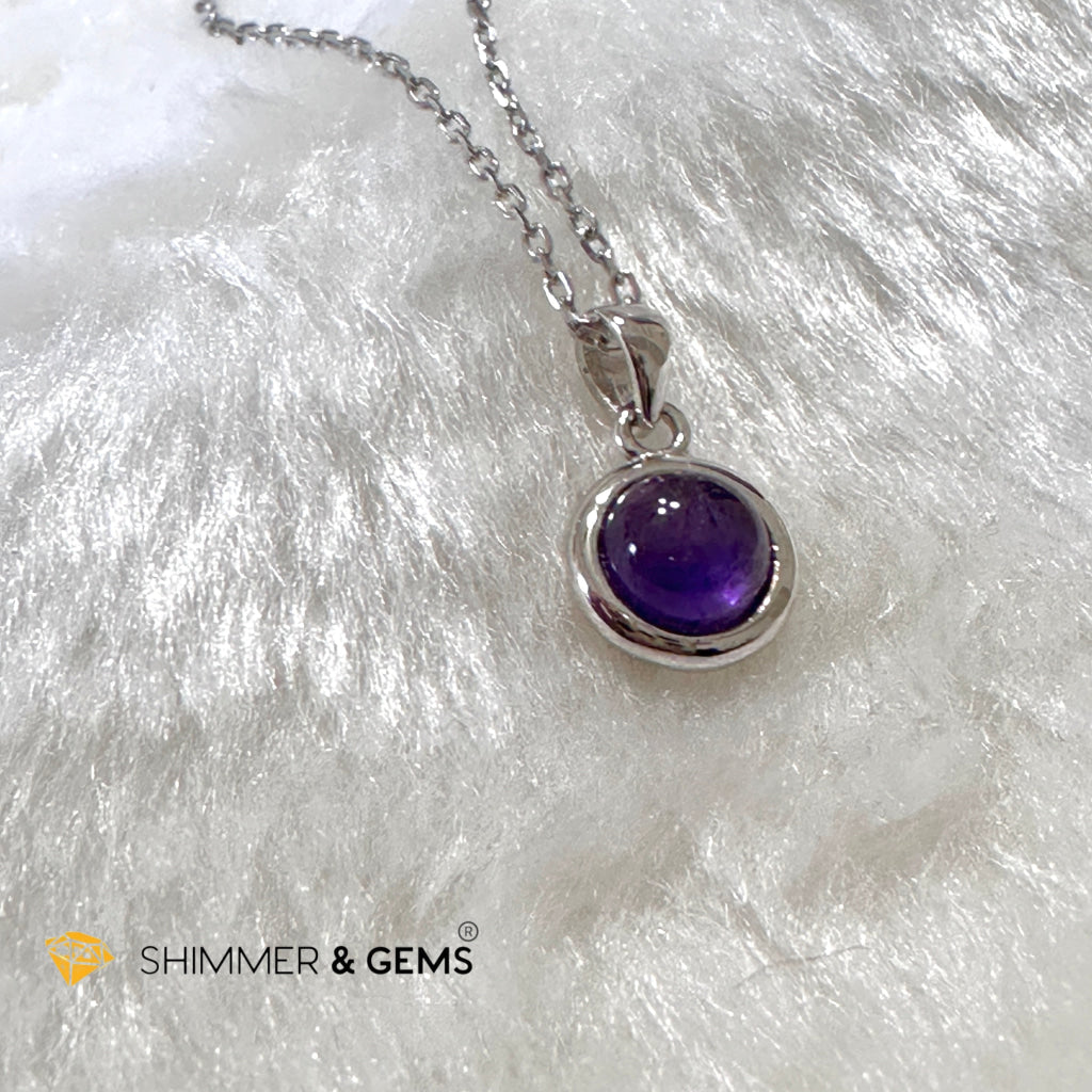 Amethyst 6mm Round 925 Silver Pendant AAA