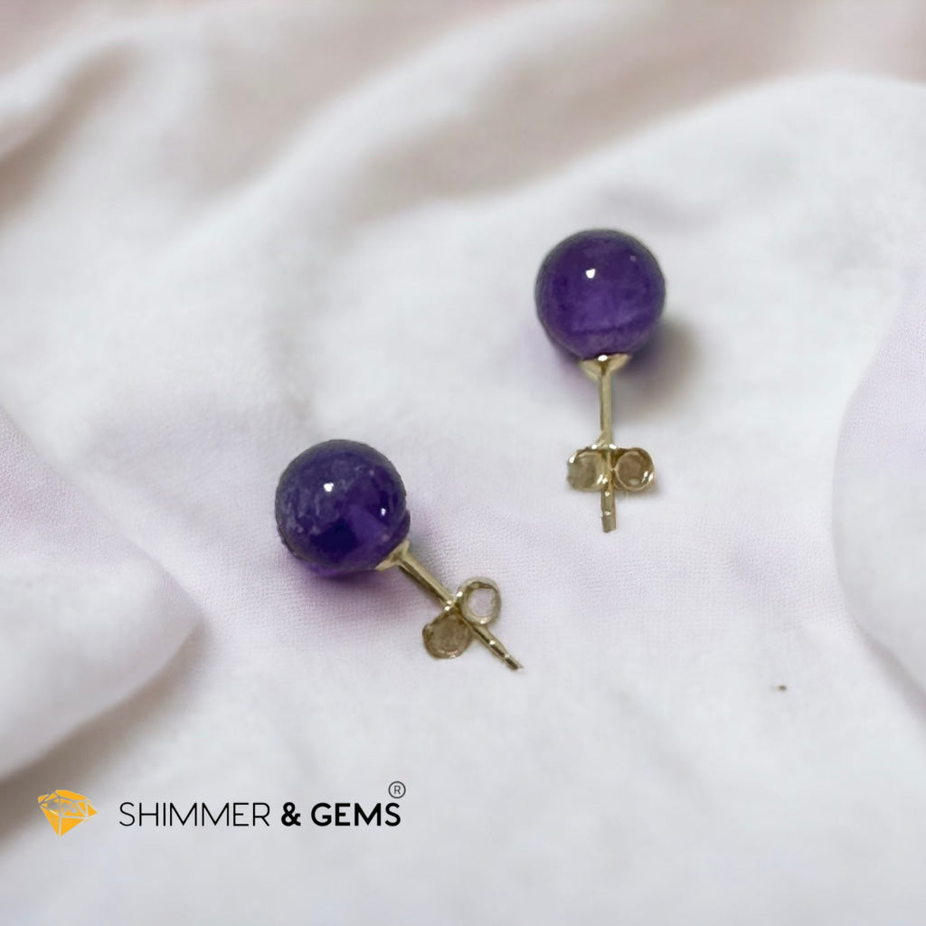 Amethyst 925 Silver Ball Earrings 8mm (Gold & Silver)