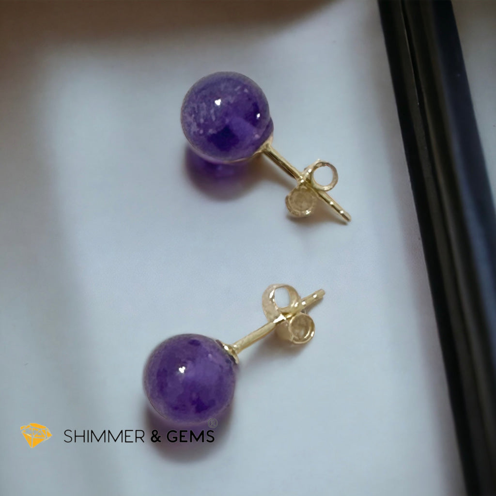 Amethyst 925 Silver Ball Earrings 8mm (Gold & Silver)