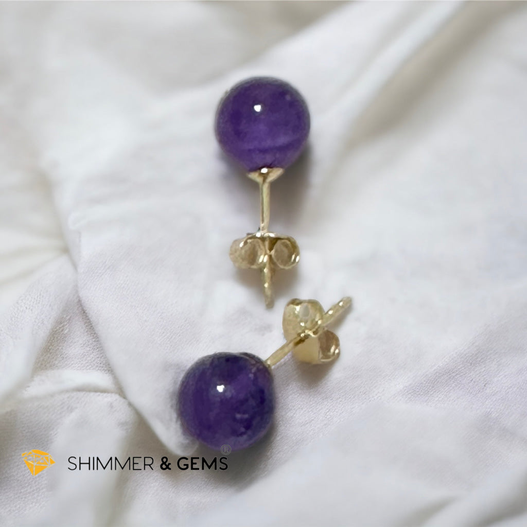 Amethyst 925 Silver Ball Earrings 8mm (Gold & Silver)