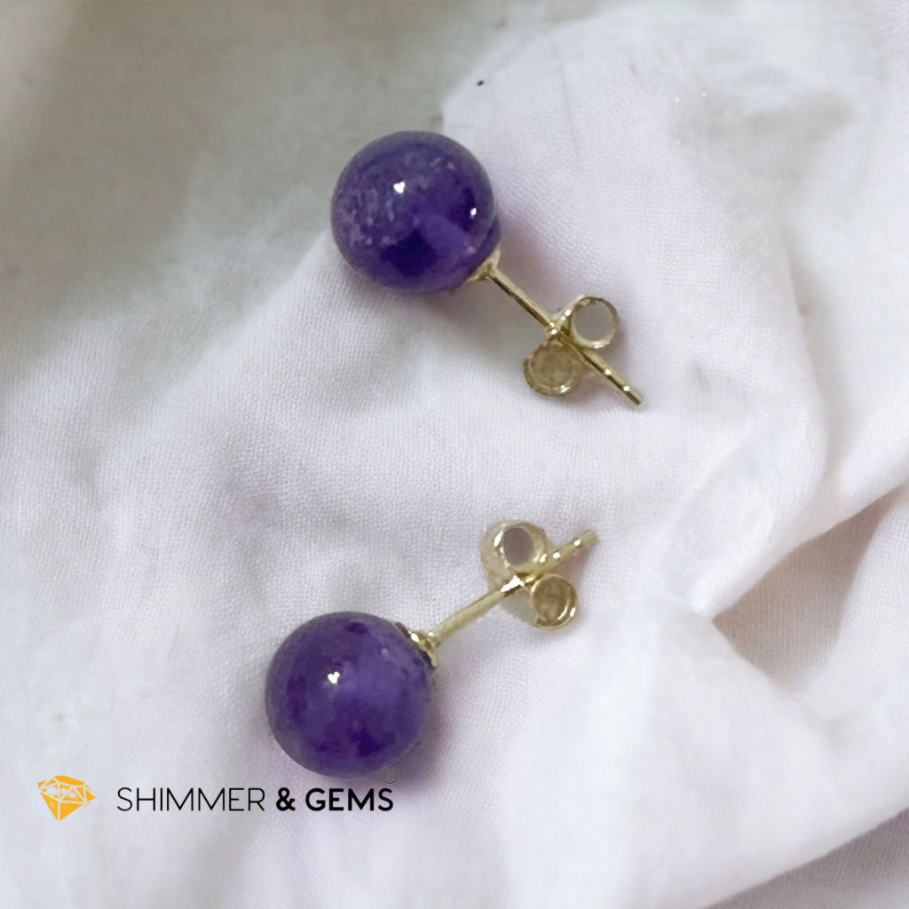 Amethyst 925 Silver Ball Earrings 8mm (Gold & Silver)