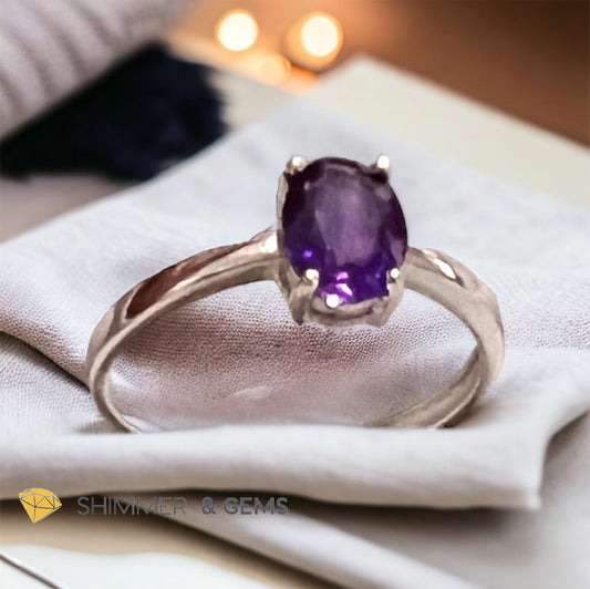 Amethyst 925 Silver Oval Rings (Adjustable Size)